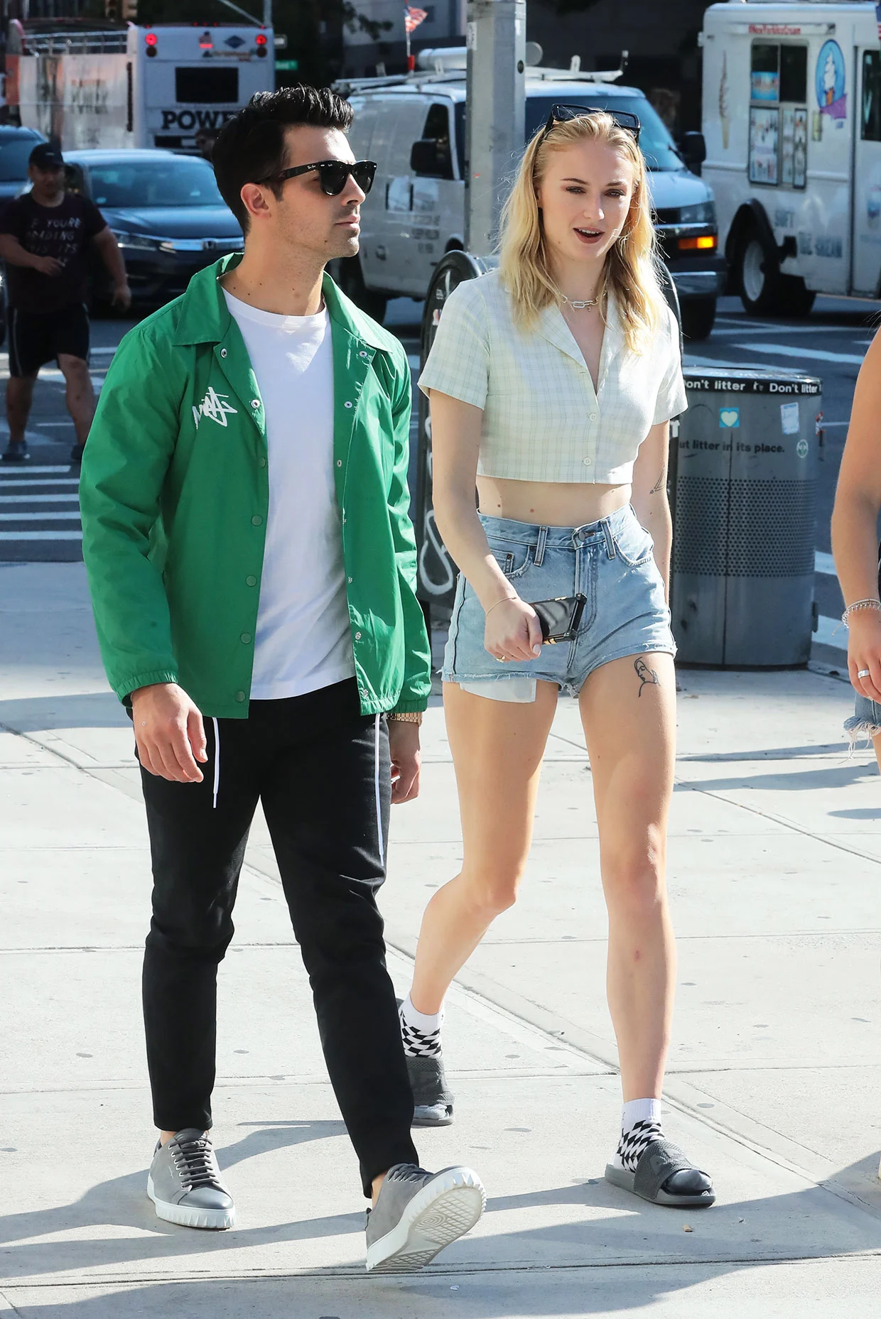 sophie turner joe jonas walk around by the hudson river in nyc
