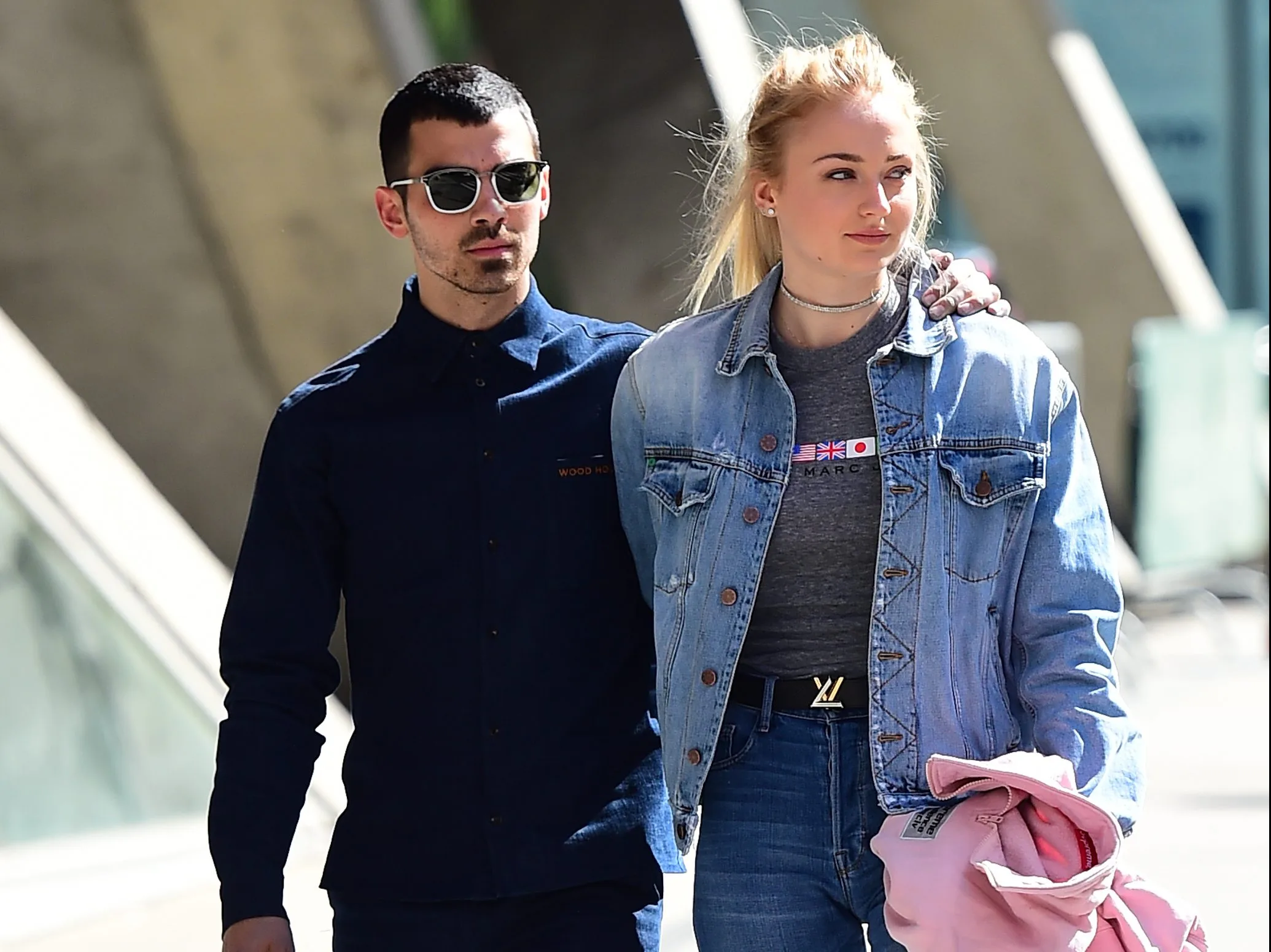 sophie turner joe jonas walk around by the hudson river in nyc