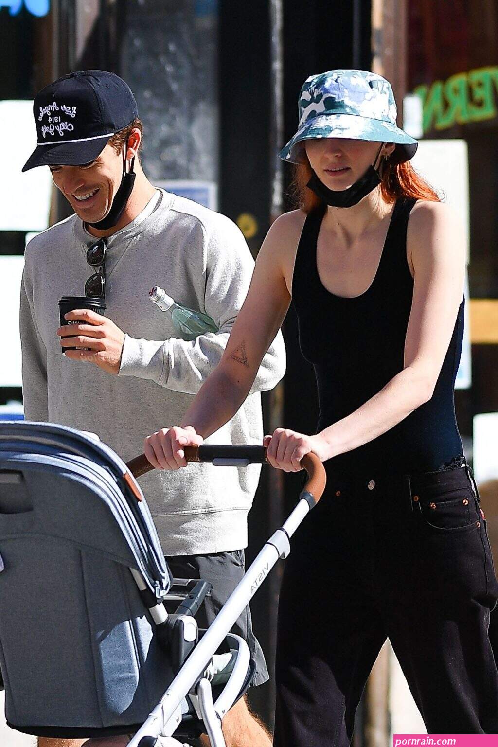 sophie turner joe jonas walk around by the hudson river in nyc