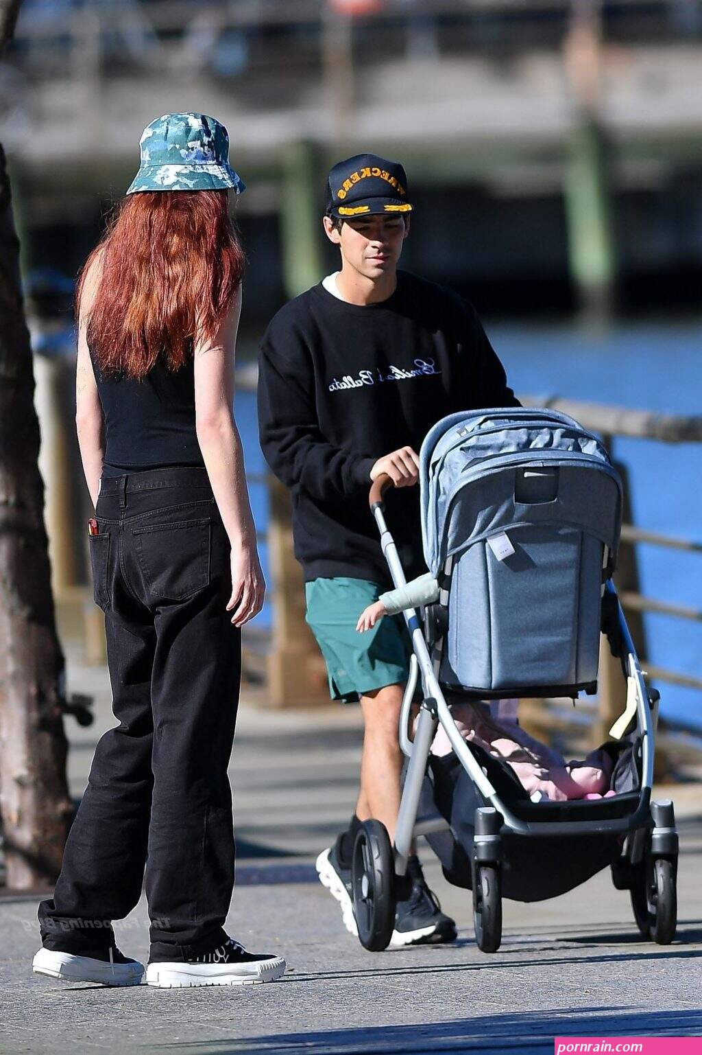 sophie turner joe jonas walk around by the hudson river in nyc