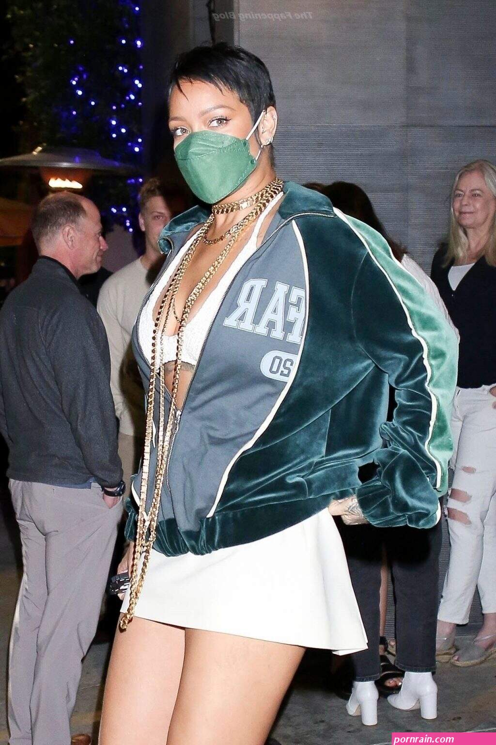 leggy rihanna brings her nostalgic style to dinner as she rocks a bold pixie cut
