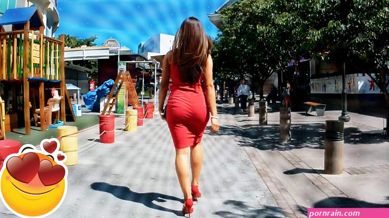 Big Butt In Red Dress Walking at the Mall