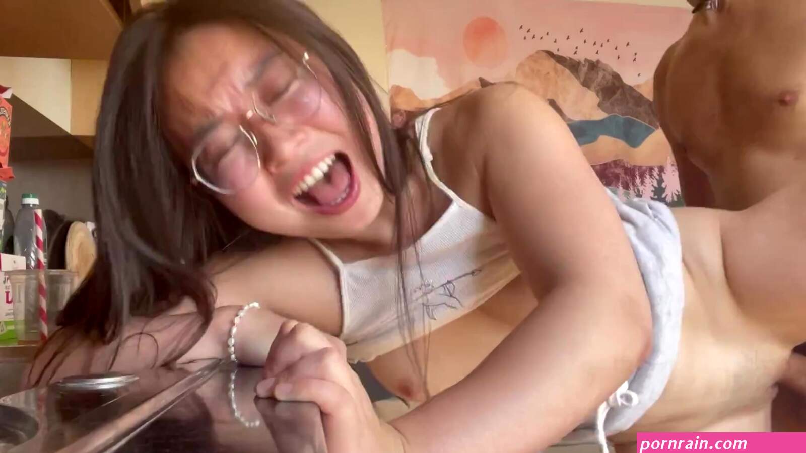 Cute Asian fucks while standing on a cam