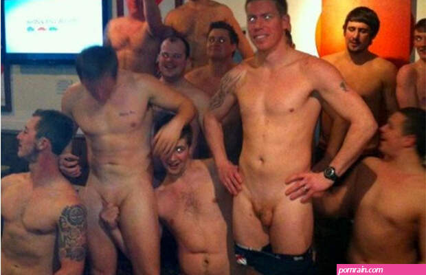 Group of naked guys having fun