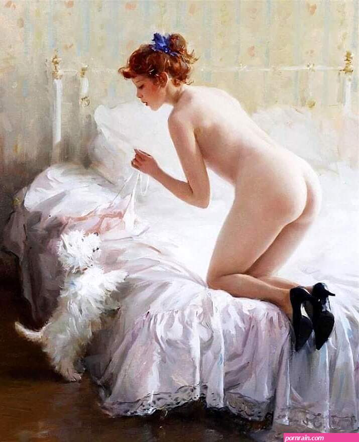 Naked Woman With White Dog Painting by Vishal Gurjar