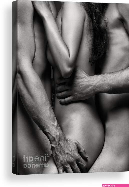 Two nude men with naked woman Black and white Acrylic Print by Maxim Images  Exquisite Prints