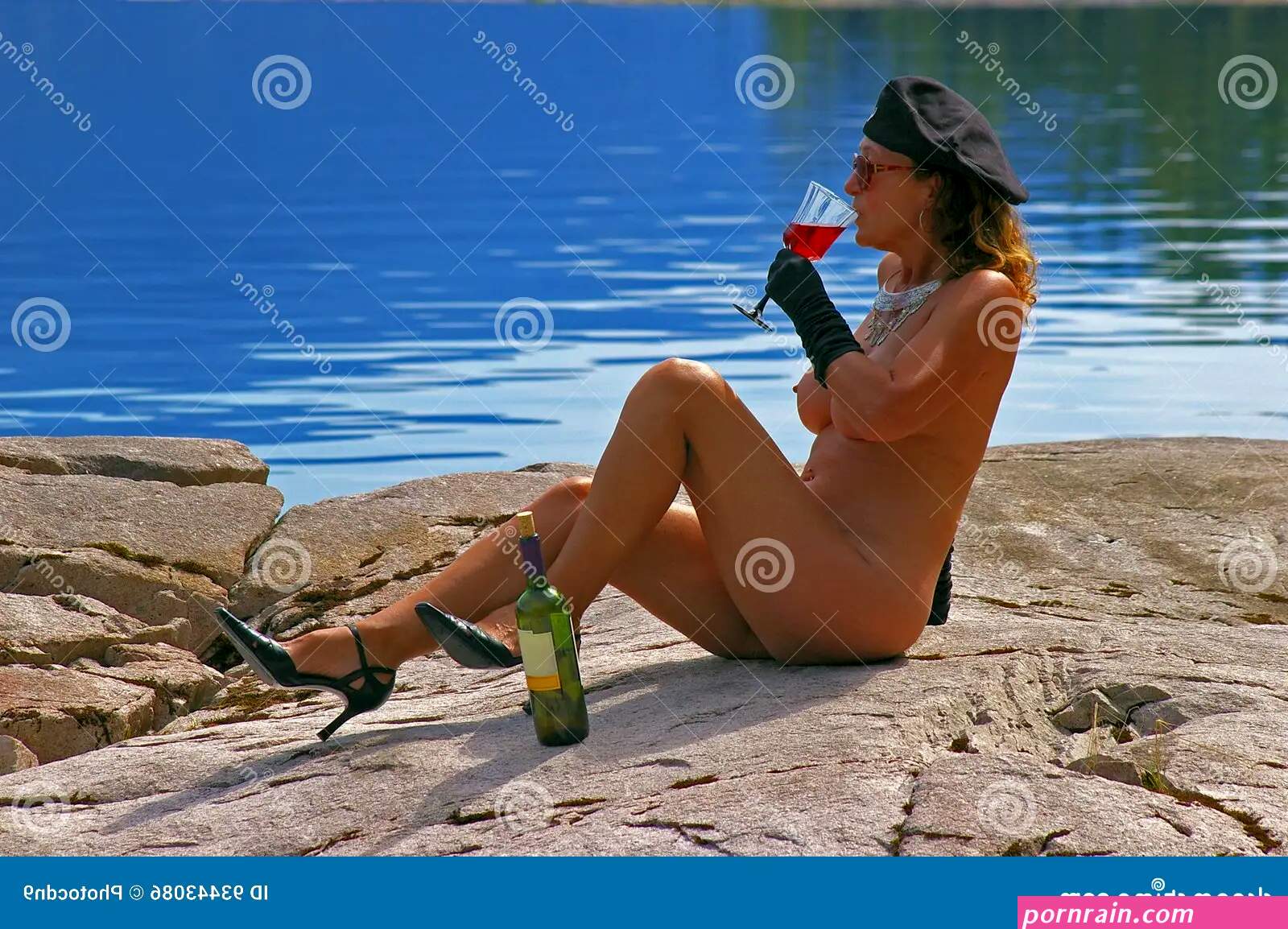 Red Wine Beach Party stock photo. Image of naked, party