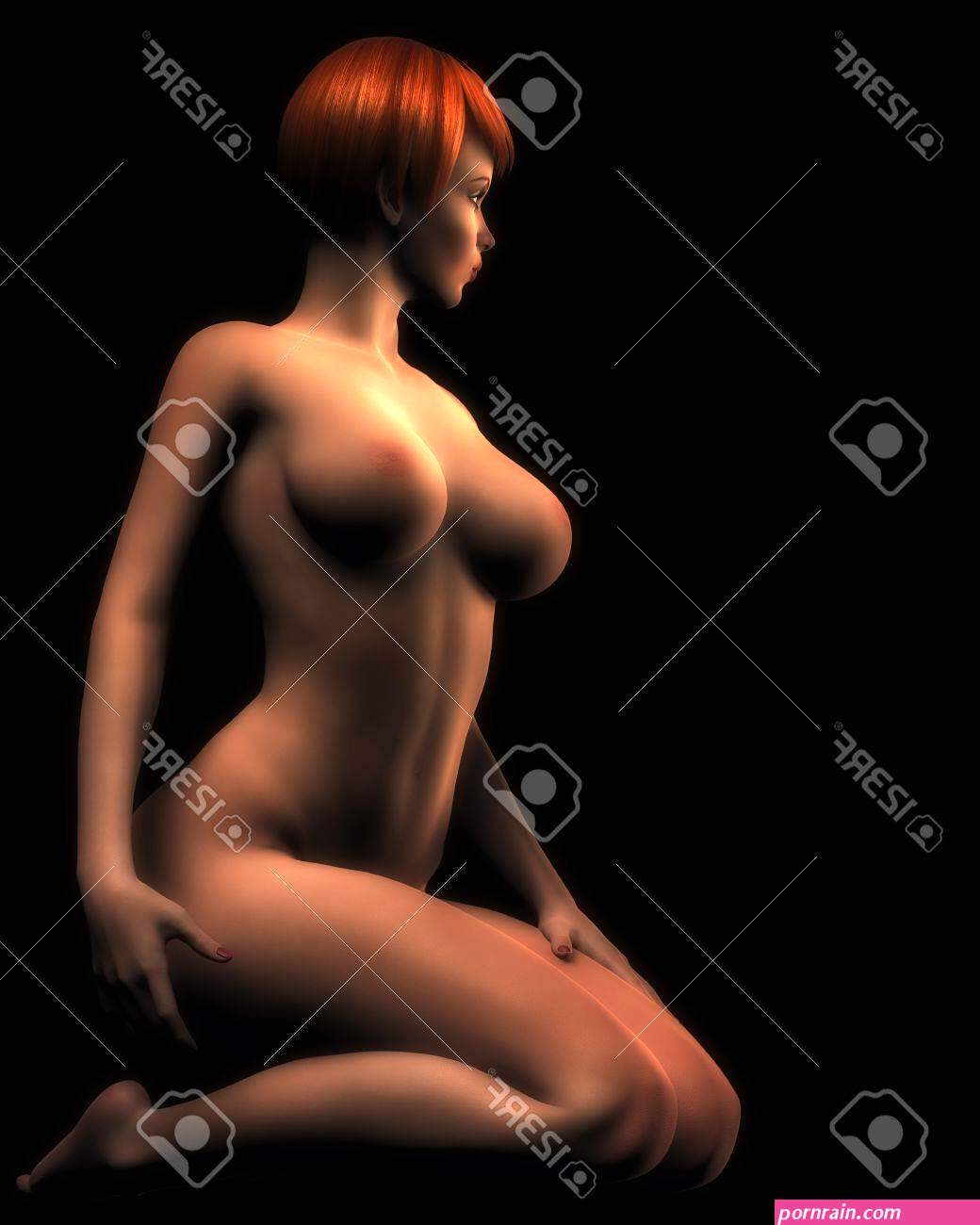 Nude Illustration Of Redheaded Glamor Model Kneeling In Soft Light. Stock Photo, Picture And Royalty Free Image. Image 14808945.