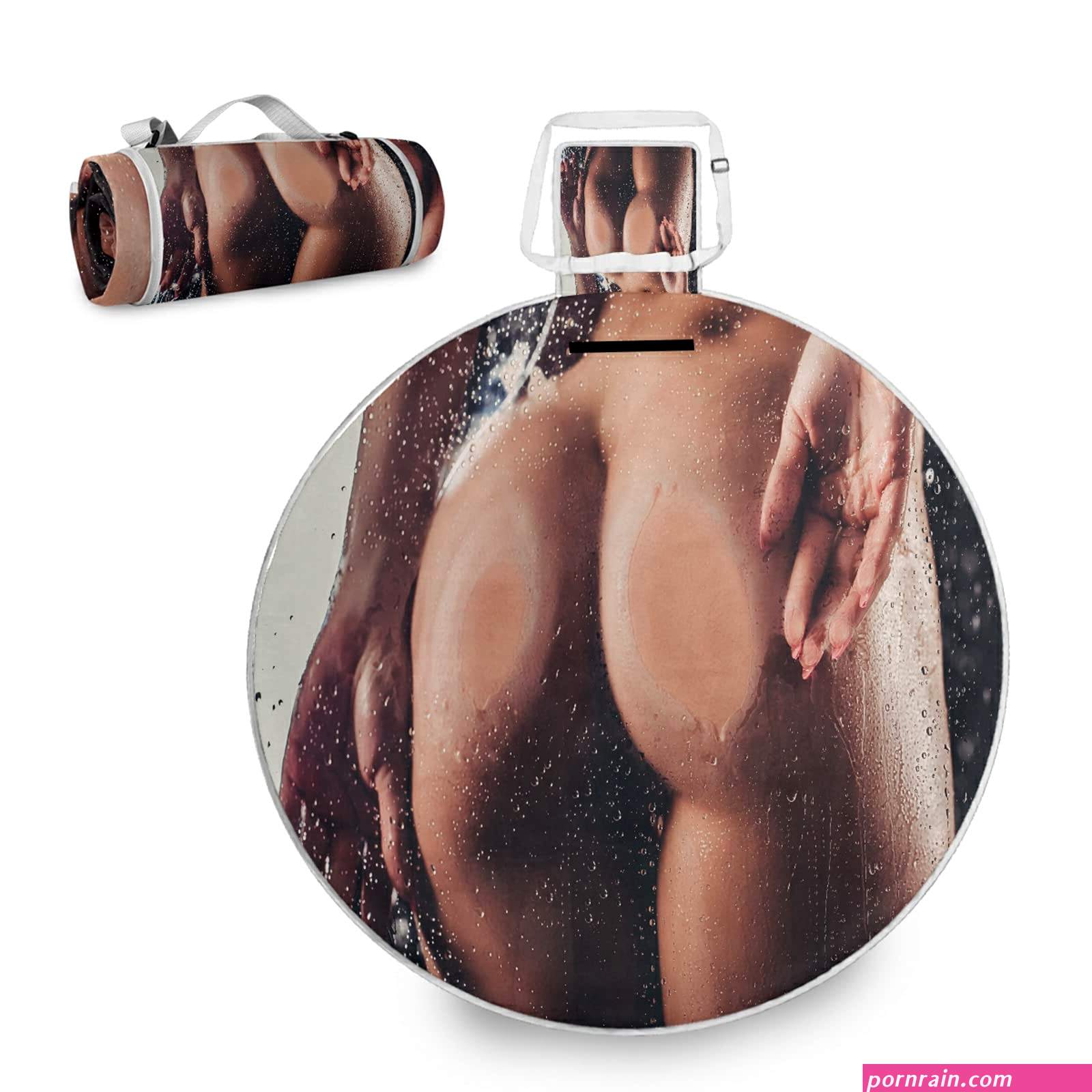 Sexy Joven desnuda mujer a tope en gotas de agua contra vidrio redondo Picnic Mat al