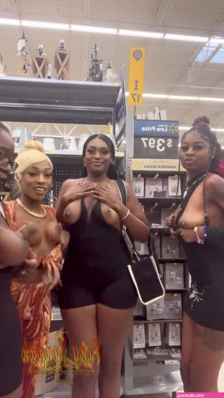 Group of ebonies get caught flashing tits n Wal-Mart