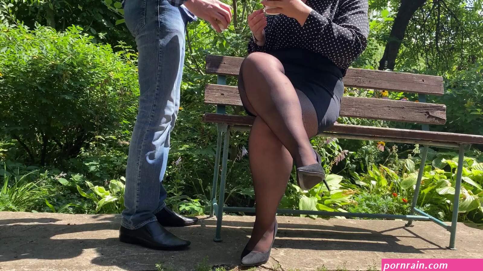 Hot MILF milked big cock cum into her coffee outdoors in the park