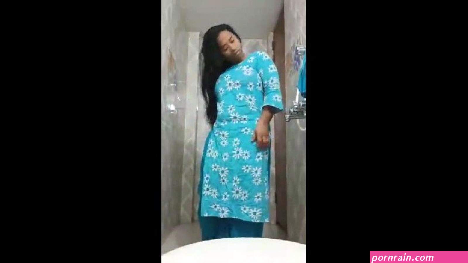 Desi Girl Striping Salwar Suit In Bathroom