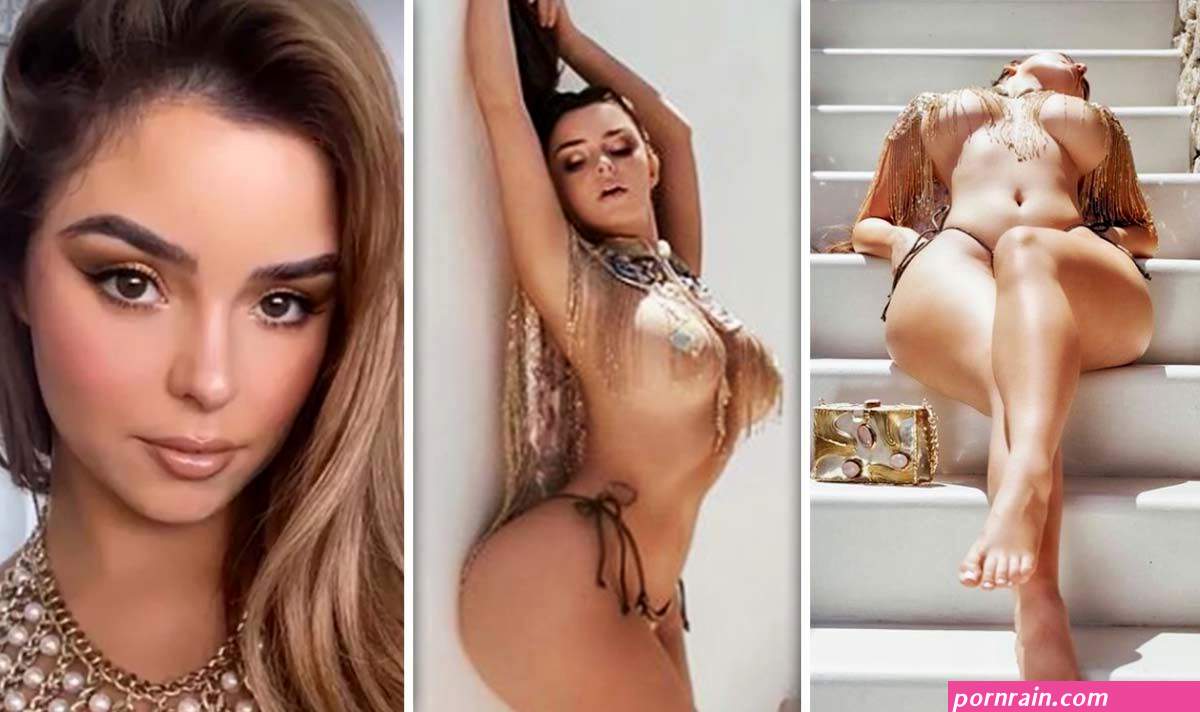 Demi Rose bares all as she reclines topless with beads narrowly covering her modesty