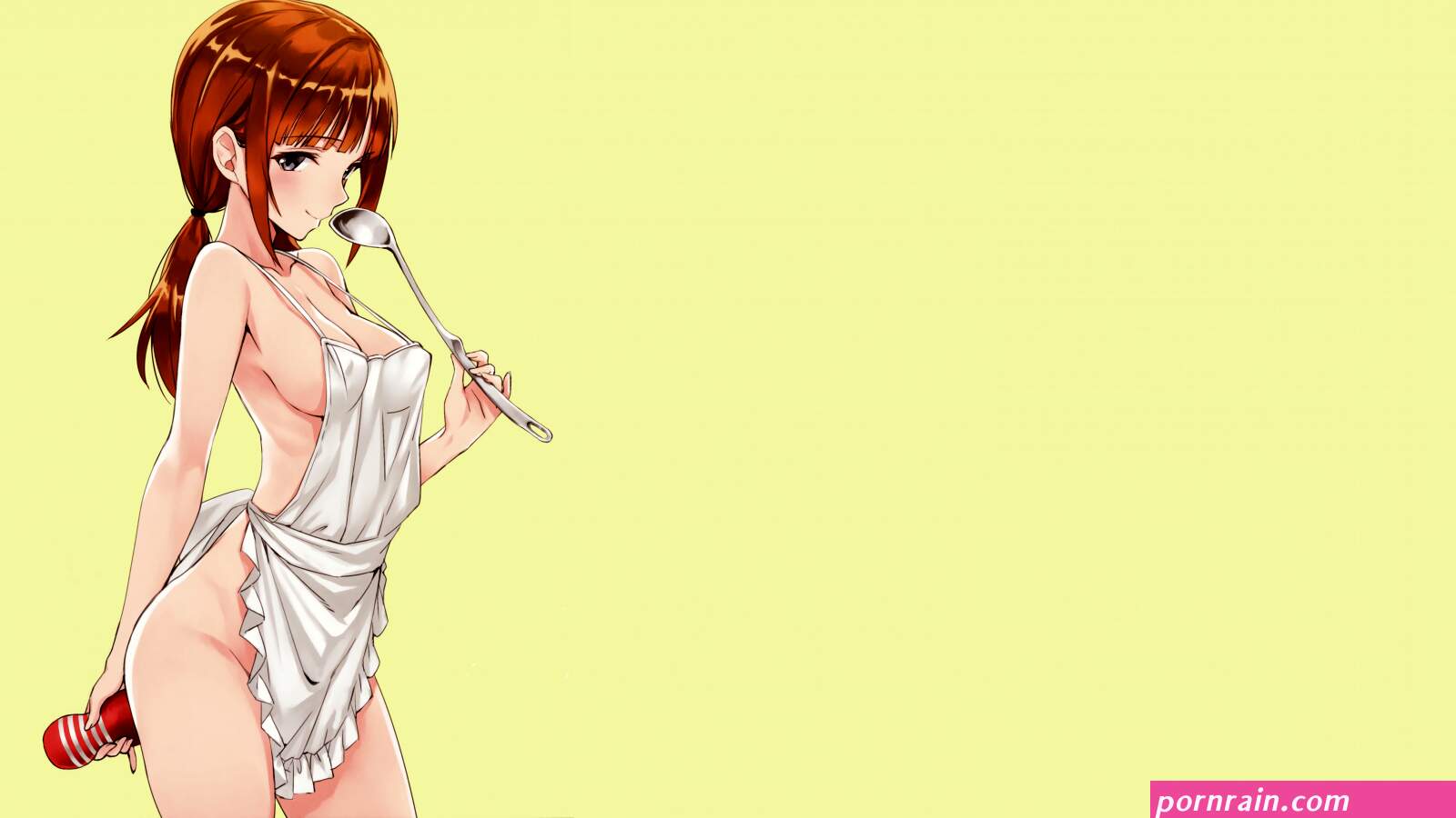 Wallpaper : anime girls yellow background naked apron tenga 6492x3652