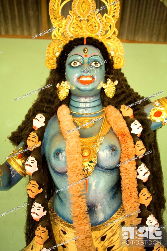Statue of half naked goddess Durga face blue Idol small village district Manik gunj Bangladesh Stock Photo Picture And Rights Managed Image. Pic. DPA-RSC-113245