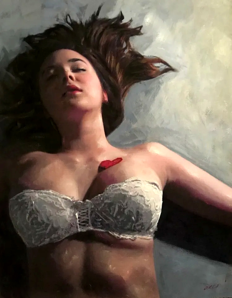 WILLIAM OXER ORIGINAL CANVAS From Afar nude curvy woman naked girl PAINTING