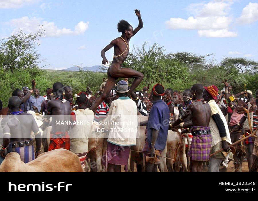 Hemis stock photo agency specialized travel tourism nature and Environment : Ethiopia: Bull jumping ceremony by Pascal MANNAERTS