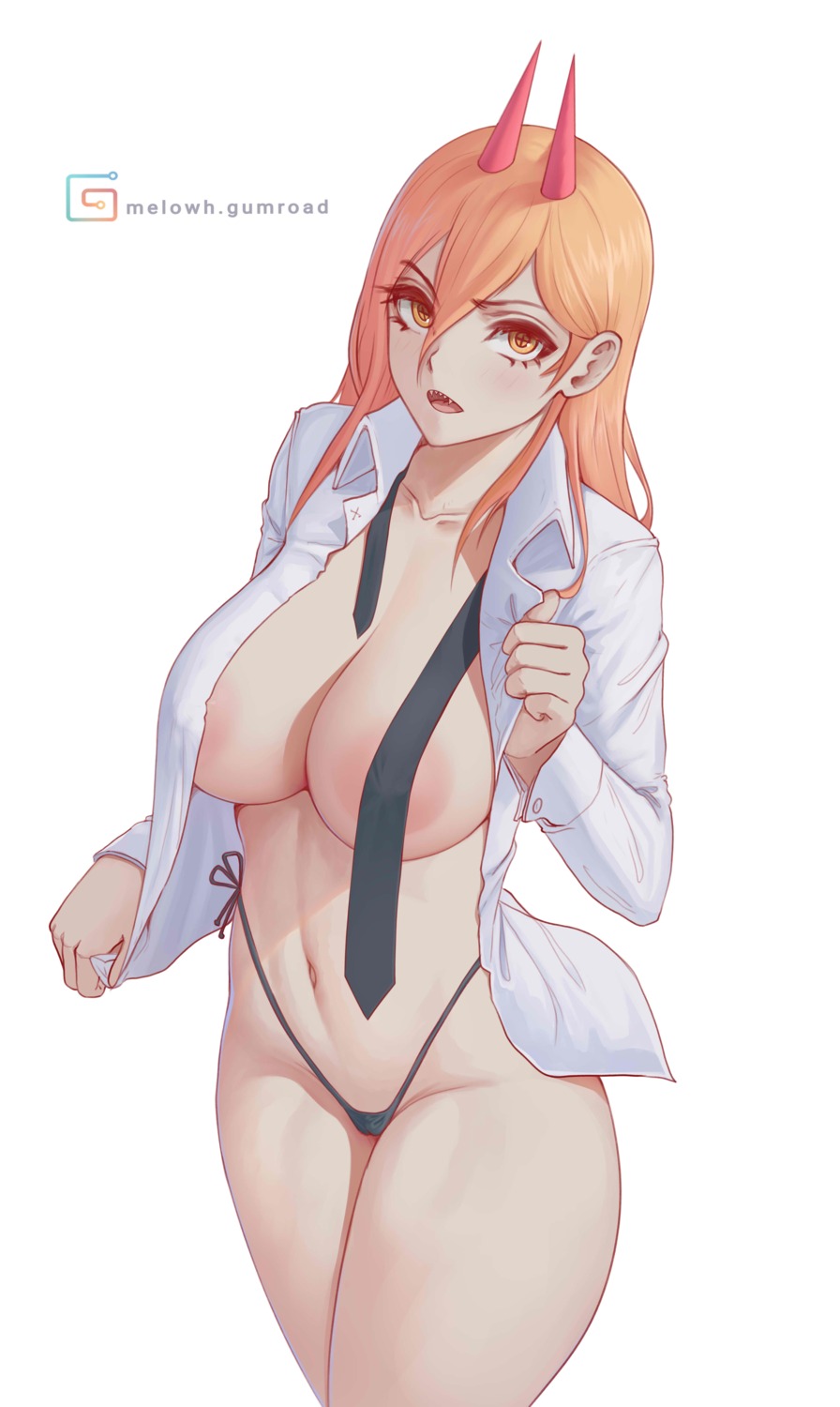 melowh chainsaw man power chainsaw man areola bikini breasts cameltoe dress shirt erect nipples horns no bra swimsuits undressing
