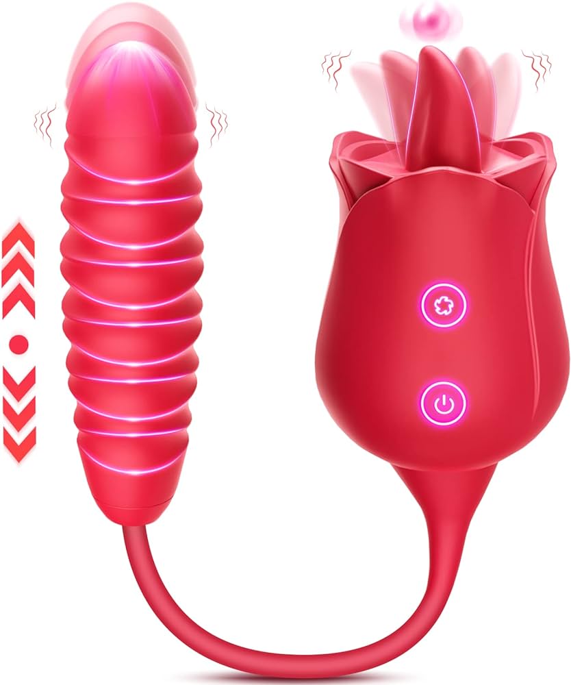 : Rose Sex Toys Vibrator for Women 3 in1 Rose Sex Toy Stimulator for Women Thrusting Dildo Vibrator Adult Toys Clitoral Tongue Licking G Spot Vibrators with 10 Mode Personal Massager Adult