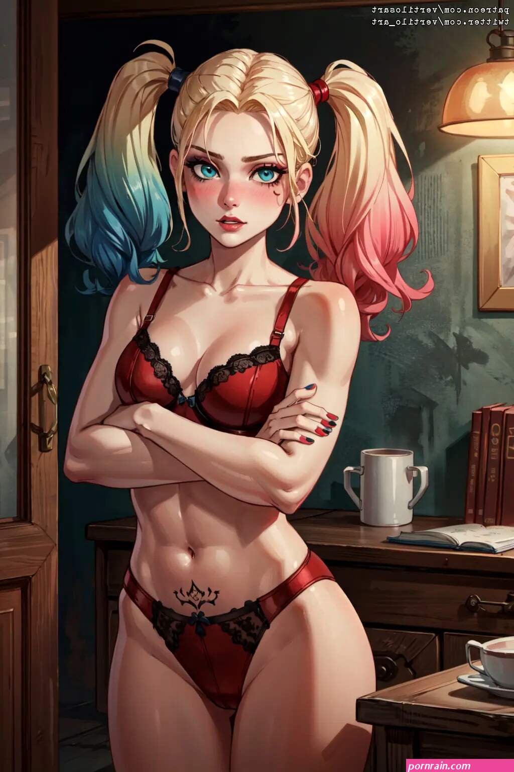 Harley Quinn in red lingerie