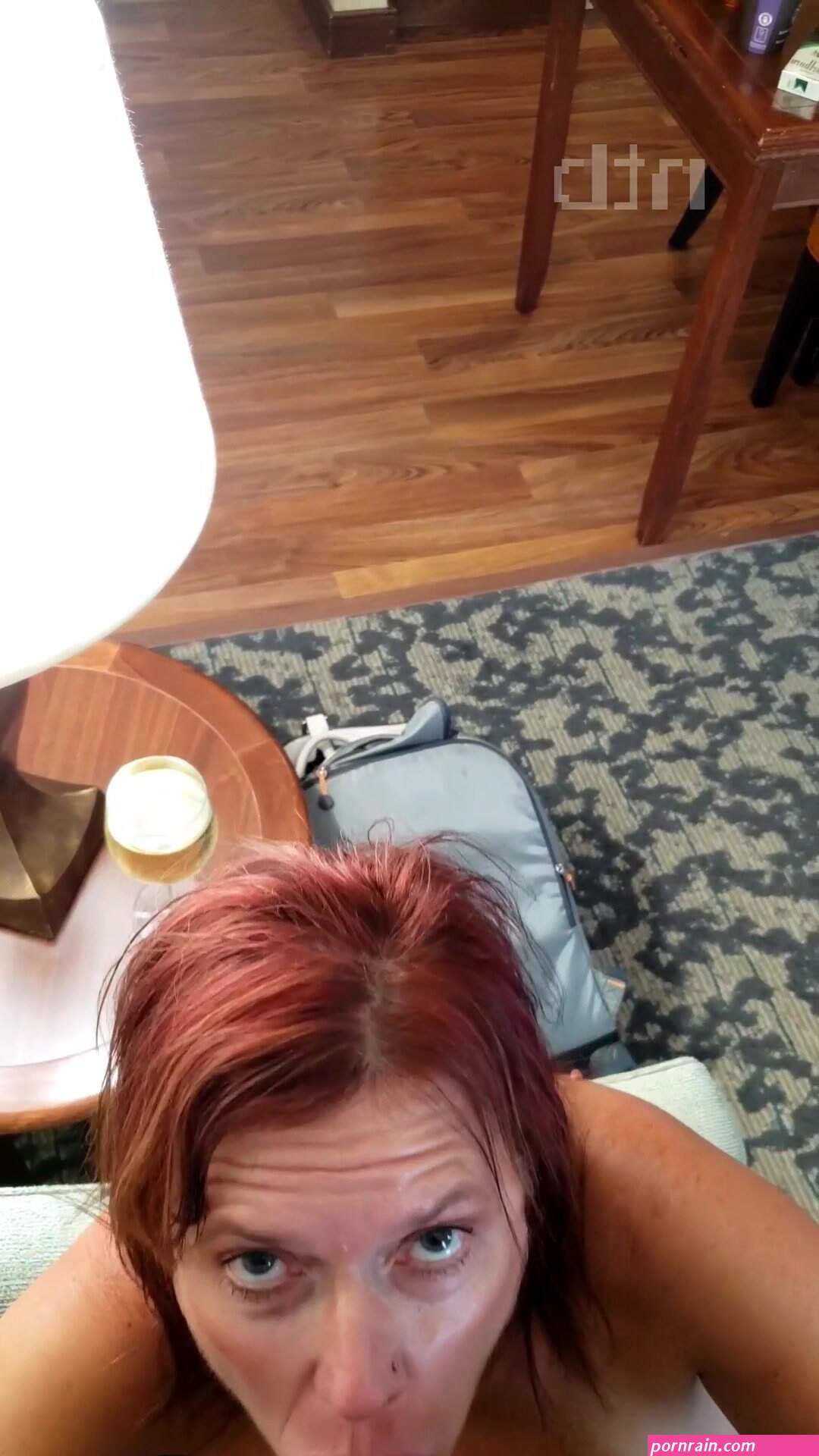 Redhead white MILF sucks BBC off and gets creampie in her ass