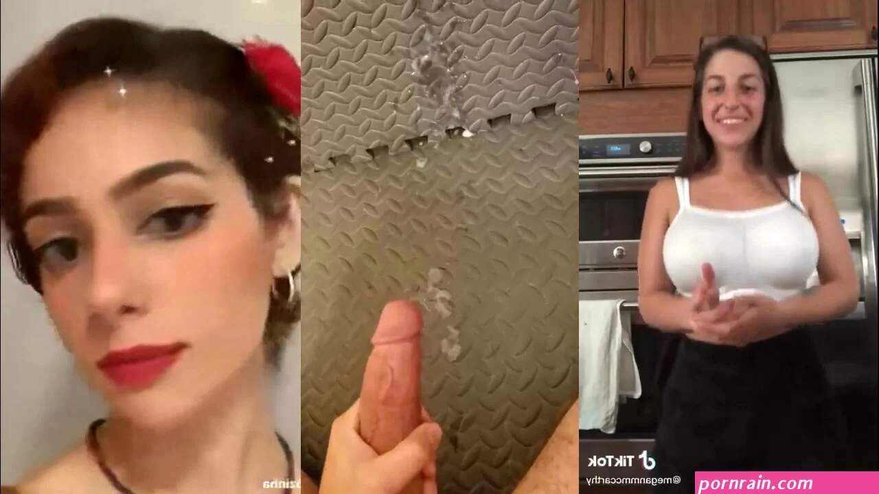 Guy jerking off to girl with big tits