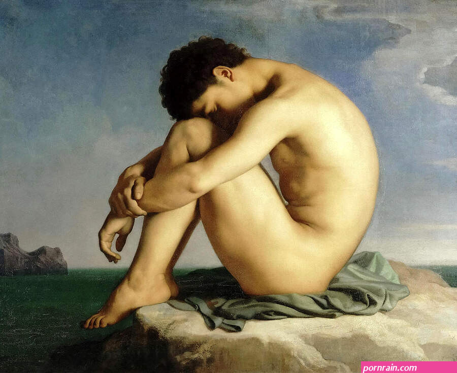 Young Male Nude Seated beside the Sea 1836 Painting by Hippolyte Flandrin