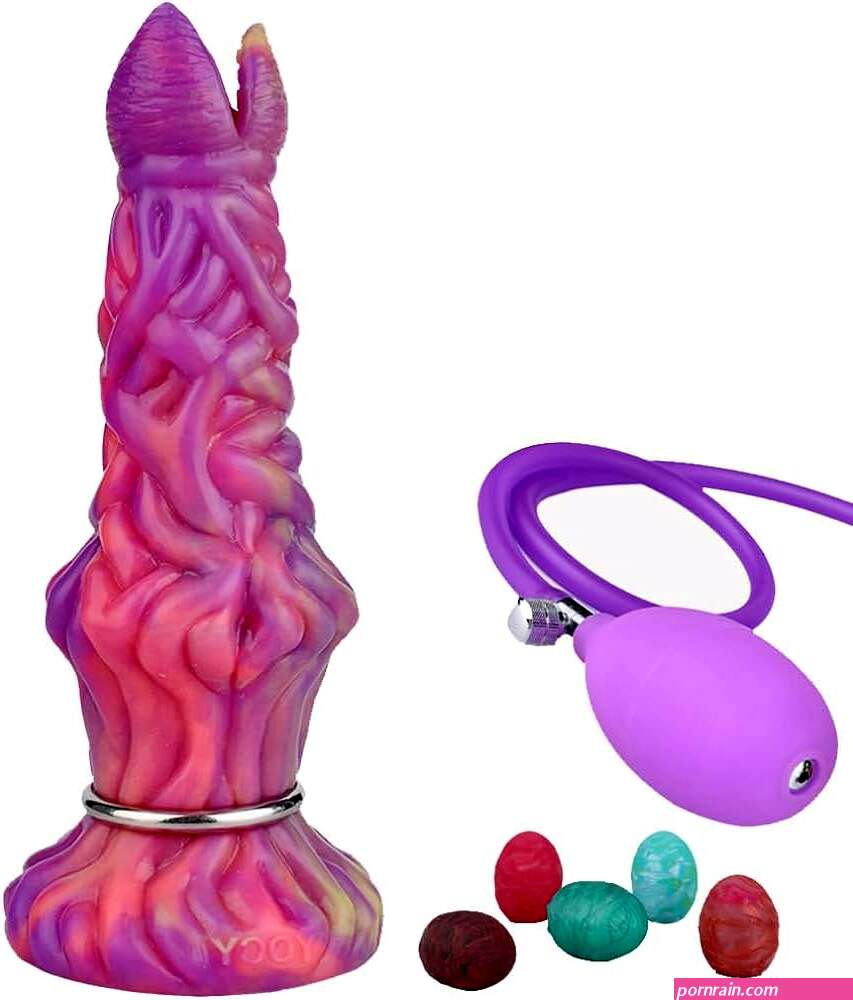 : Alien Ovipositor Dildo with 5 Balls 8 Inch Luminous Silicone Dildo with 5 Eggs for Women Men Couples Adult Sex Toy Fantasy Knot Dildo Glow in The Dark Harness Compatible -