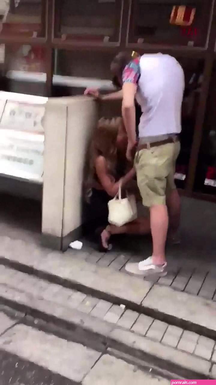 Shy guy gets a bj from slutty girl in public