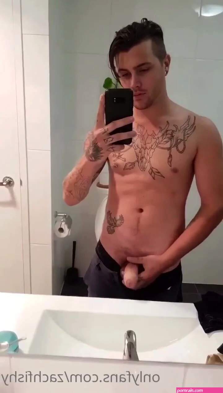 Aussie with tattoos teasing fat uncut cock