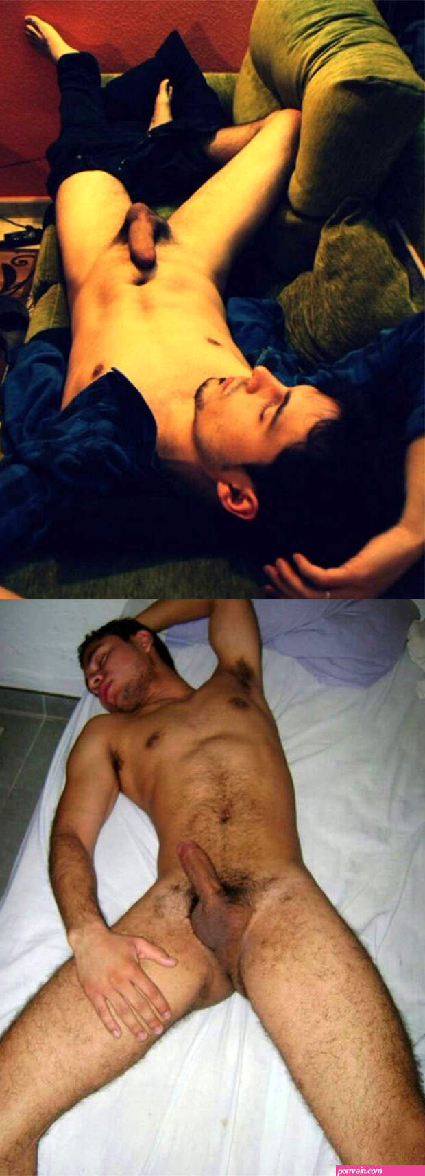 Men sleeping naked with wakeful dicks