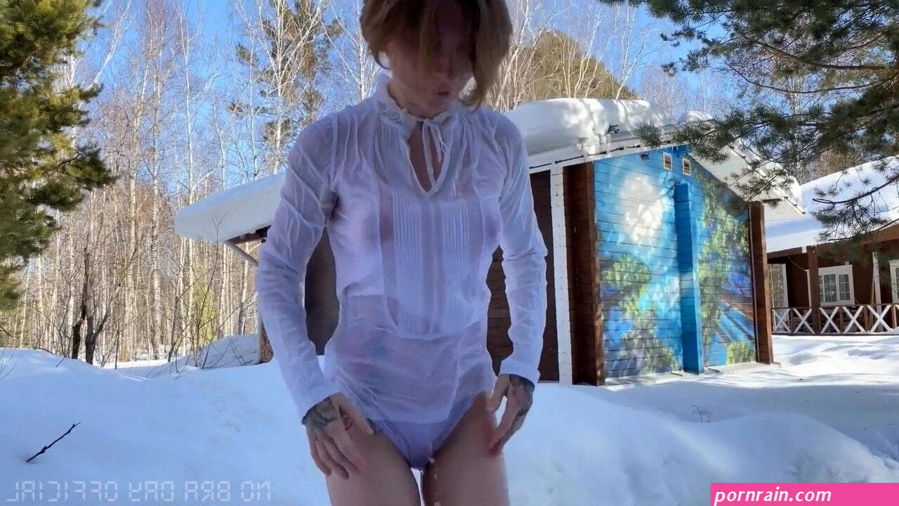 Blonde slut in a wet white shirt shows her sexy hard nipples
