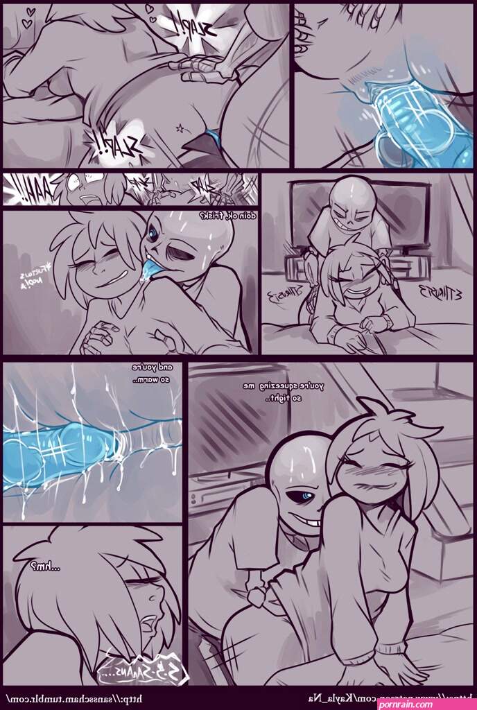 explicit artist:kayla-na artist:sansscham frisk undertale sans undertale ass black and white blue penis blue tongue blush breast grab clothes clothing comic eyes happy human interspecies licking moaning monster movie night...
