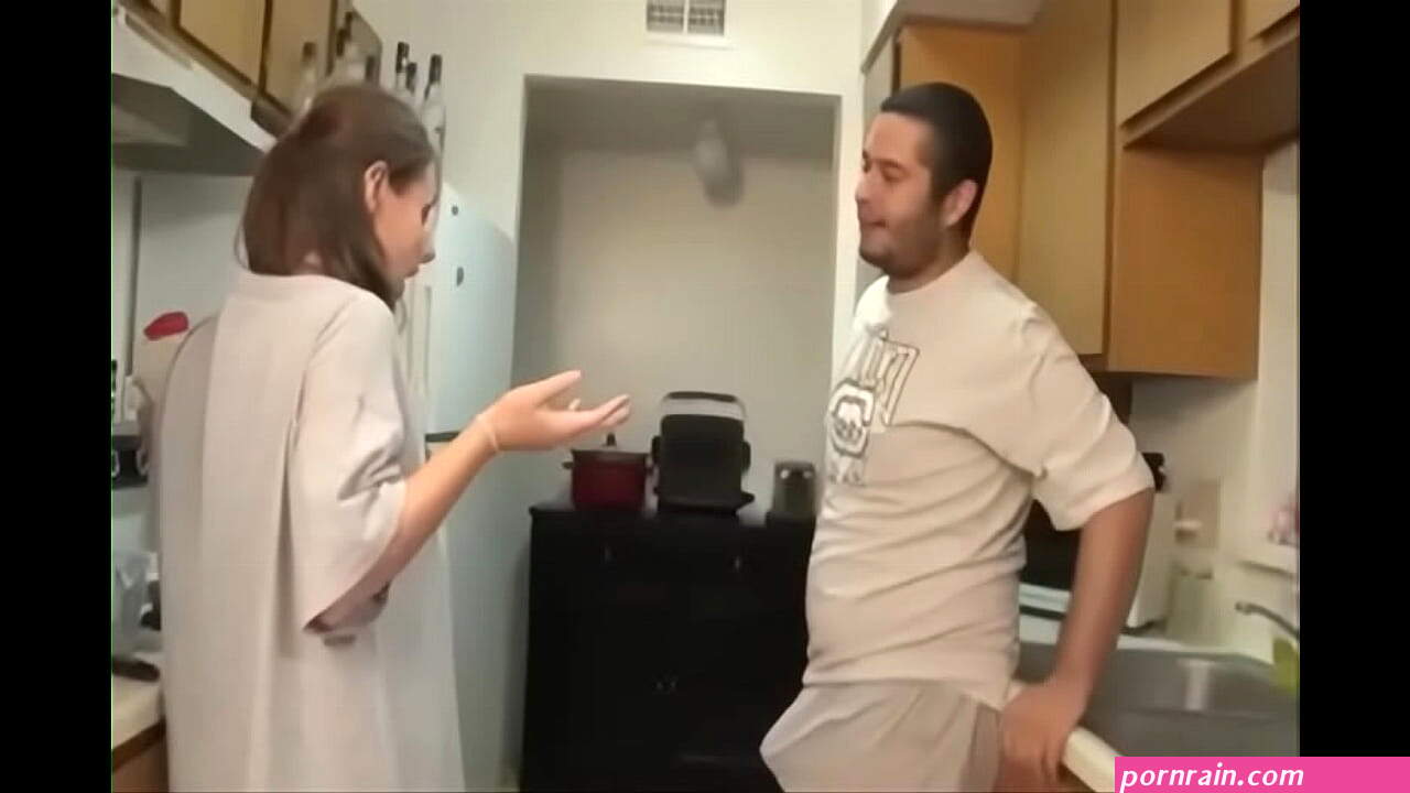 step brother and sister blowjob in the kitchen