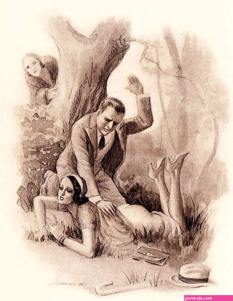 Illustration of a Woman Spying on a Man Spanking Another Woman