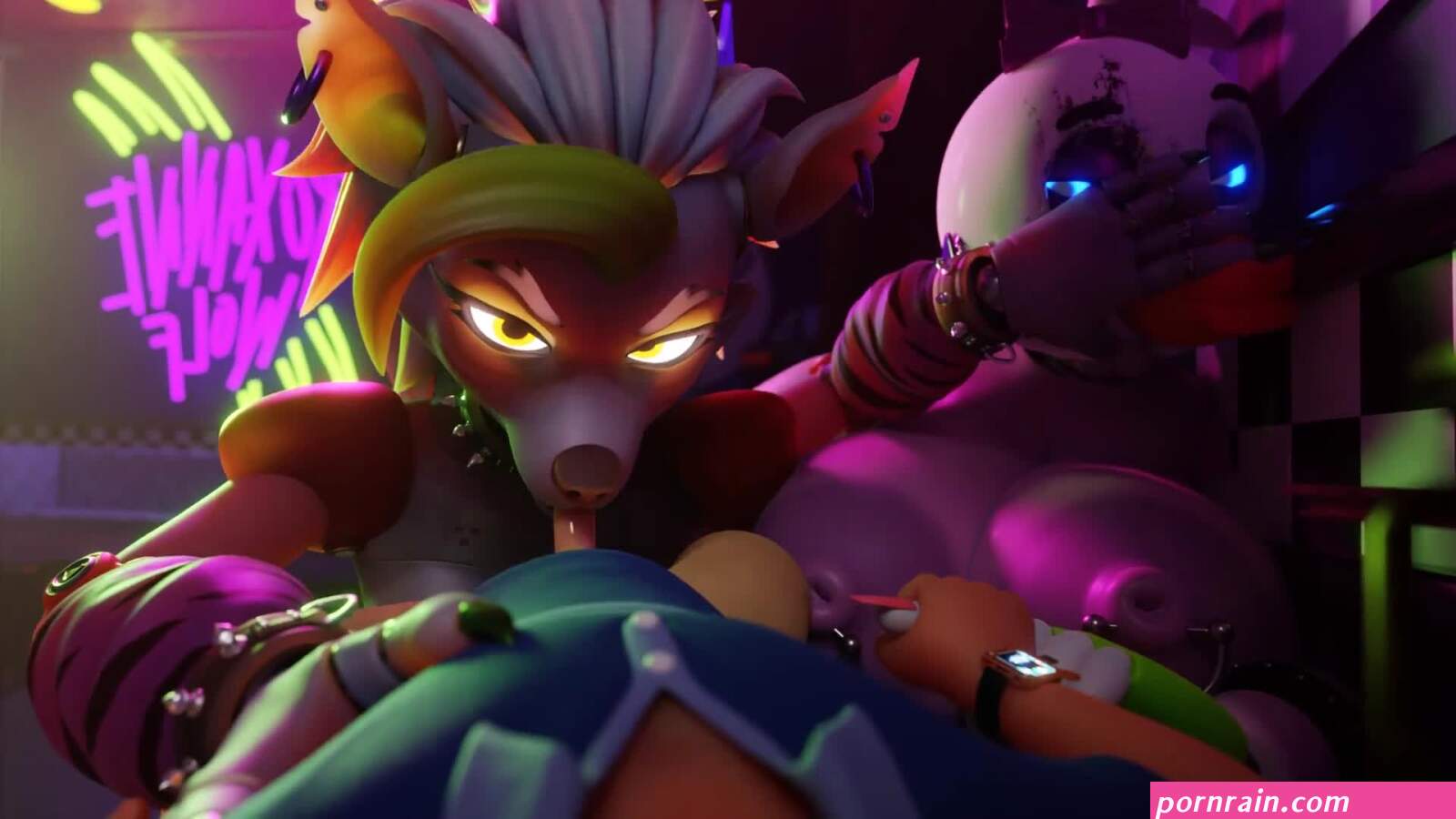 Five Nights At Freddys: Security Breach Glamrock Chica fnaf 2girls1boy Animated