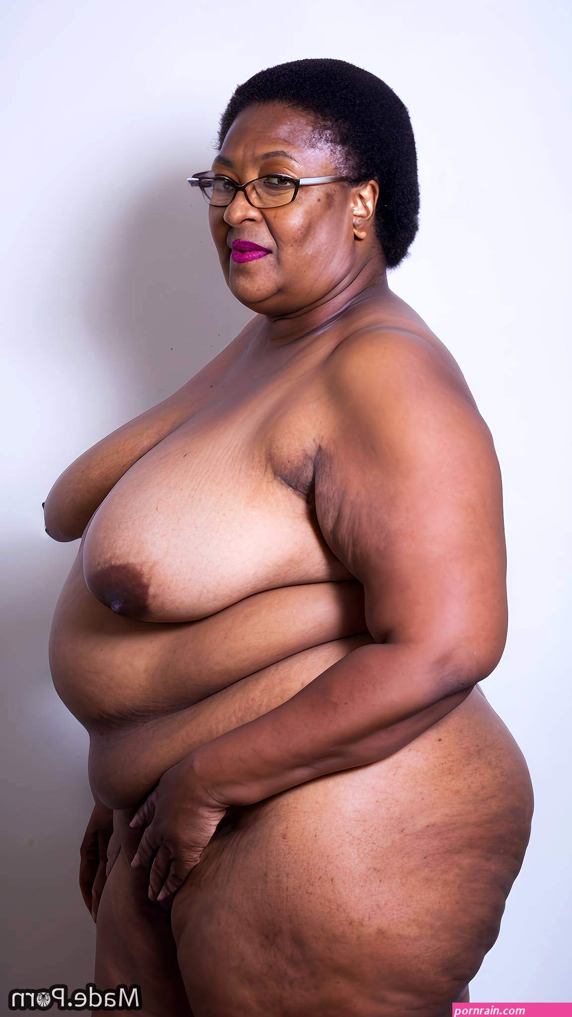 Porn image of fat 80 nigerian bbw big hips glasses gigantic boobs created by AI