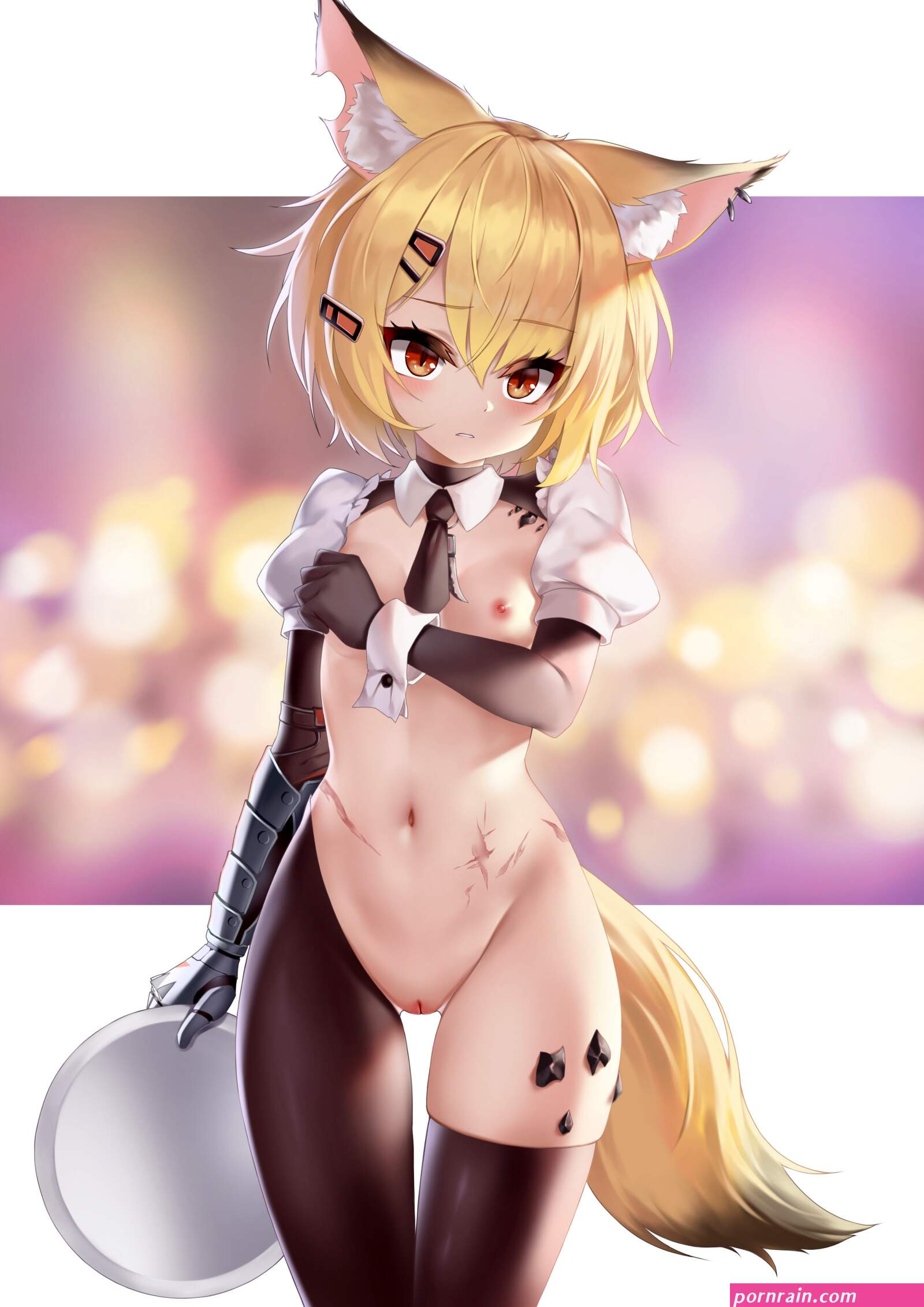 ehart arknights vermeil arknights animal ears armor bottomless breasts loli nipples no bra pussy tail thighhighs uncensored