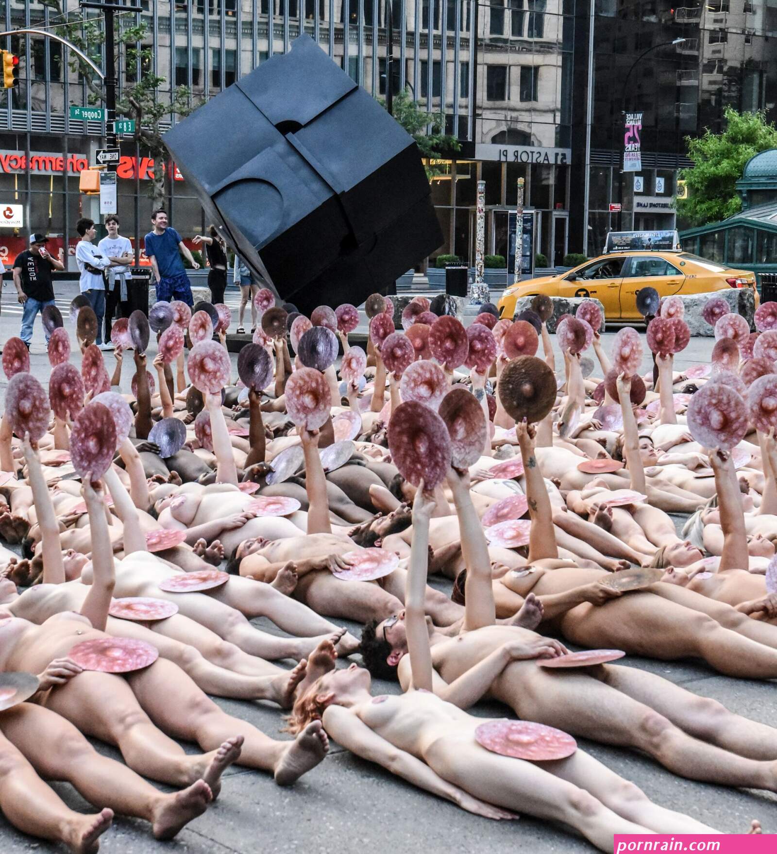 Nude Models Protest Against Female Nipple Ban in Front of Facebook HQ