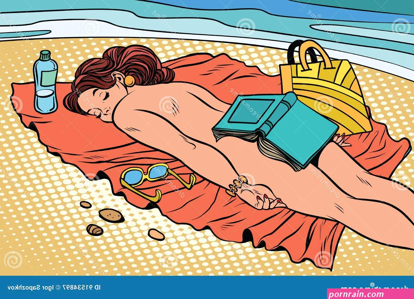 Naked Woman Sunbathing on the Beach Stock Vector