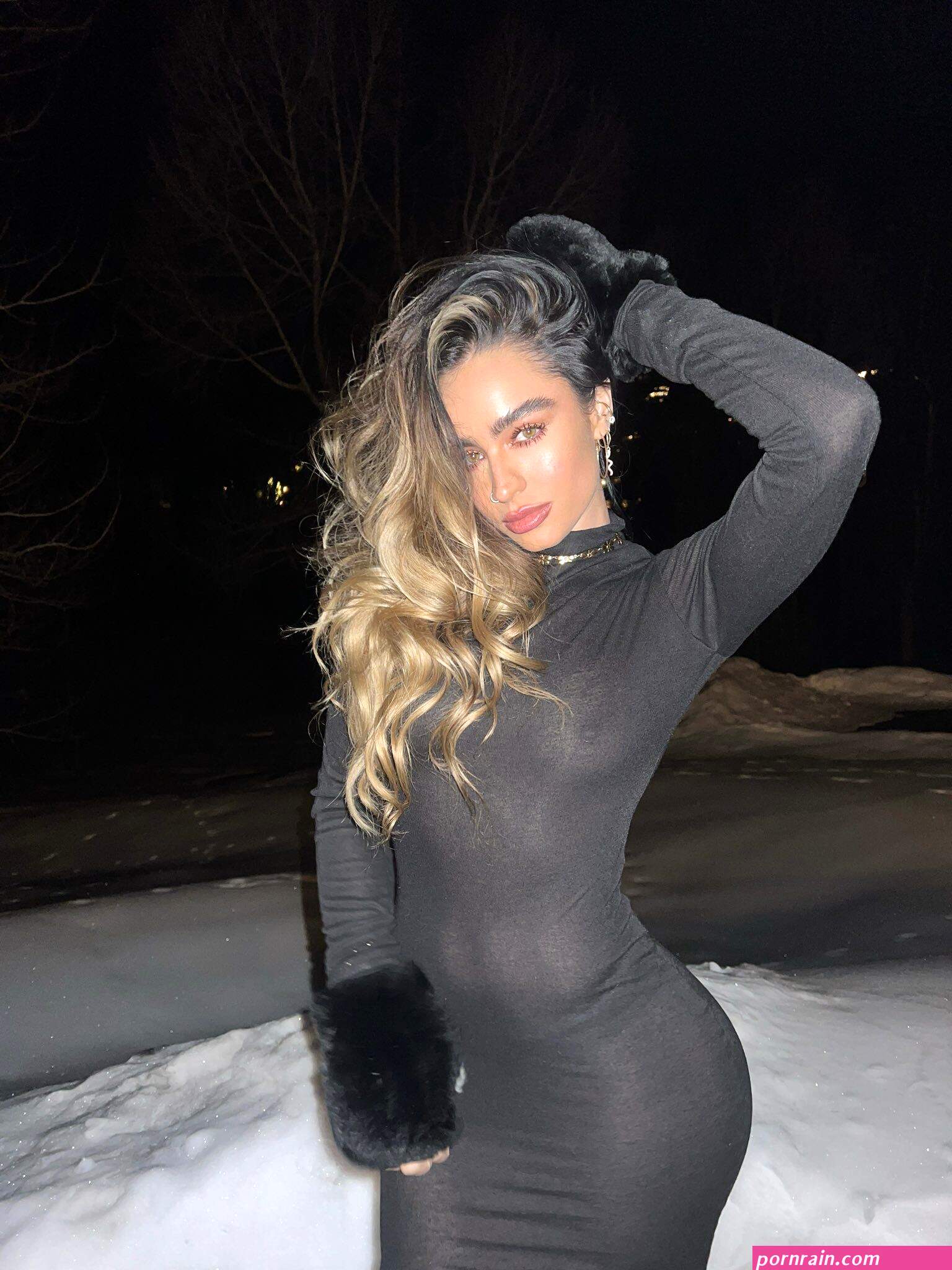 Sommer Ray Snow Braless Black Dress