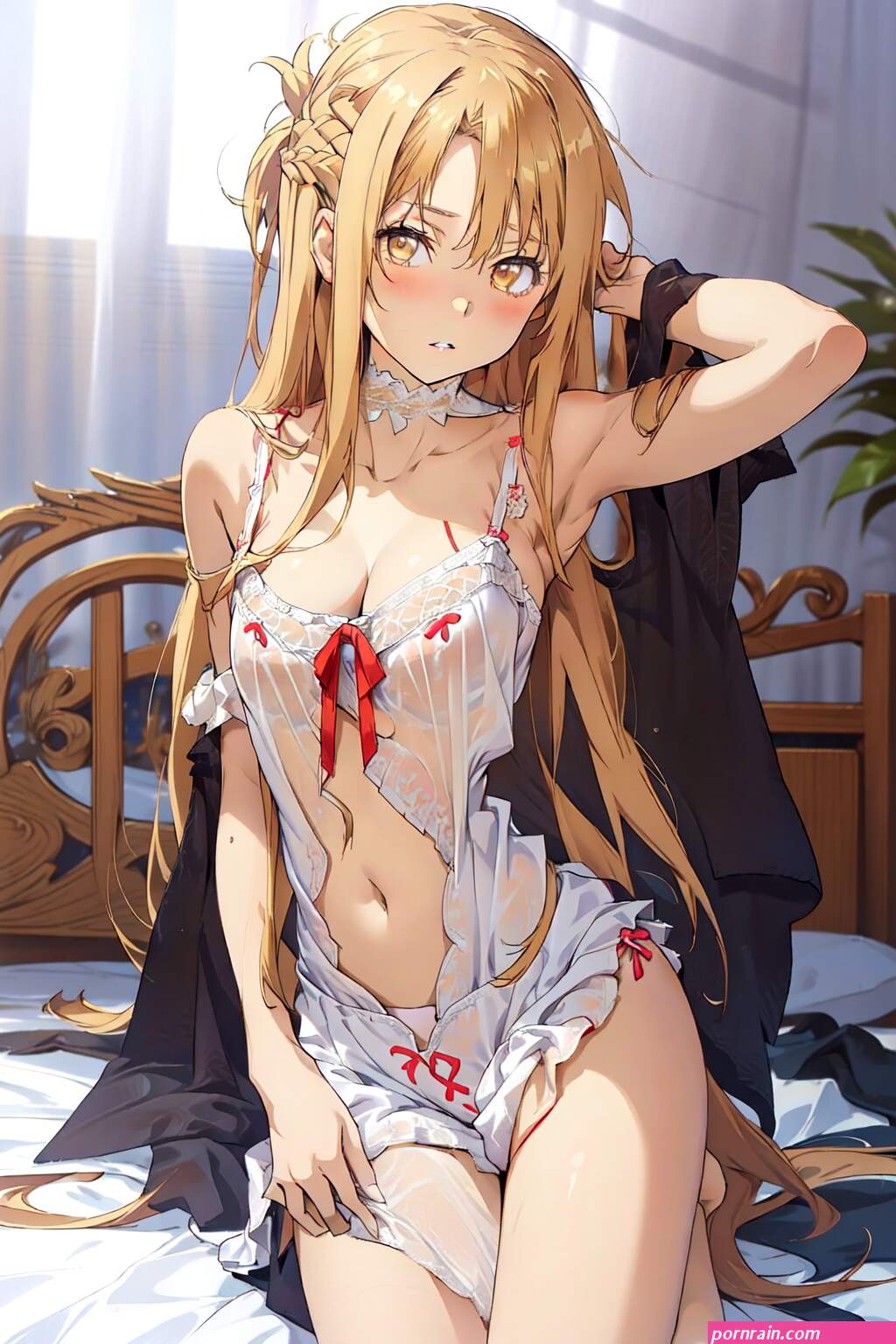 AI : Asuna in lingerie sitting on the bed : hta