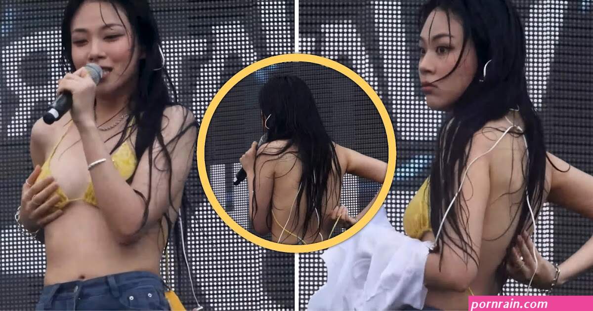 Korean singer Bibi undress shirt while performance on wet music festival.....bra strap snapped asking nearby performers for help gvgt