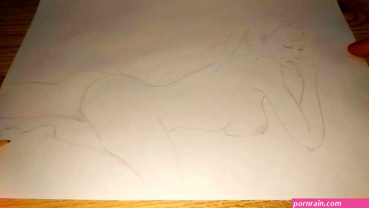 A simple pencil sketch of a naked girl lying on the bed Porn Video
