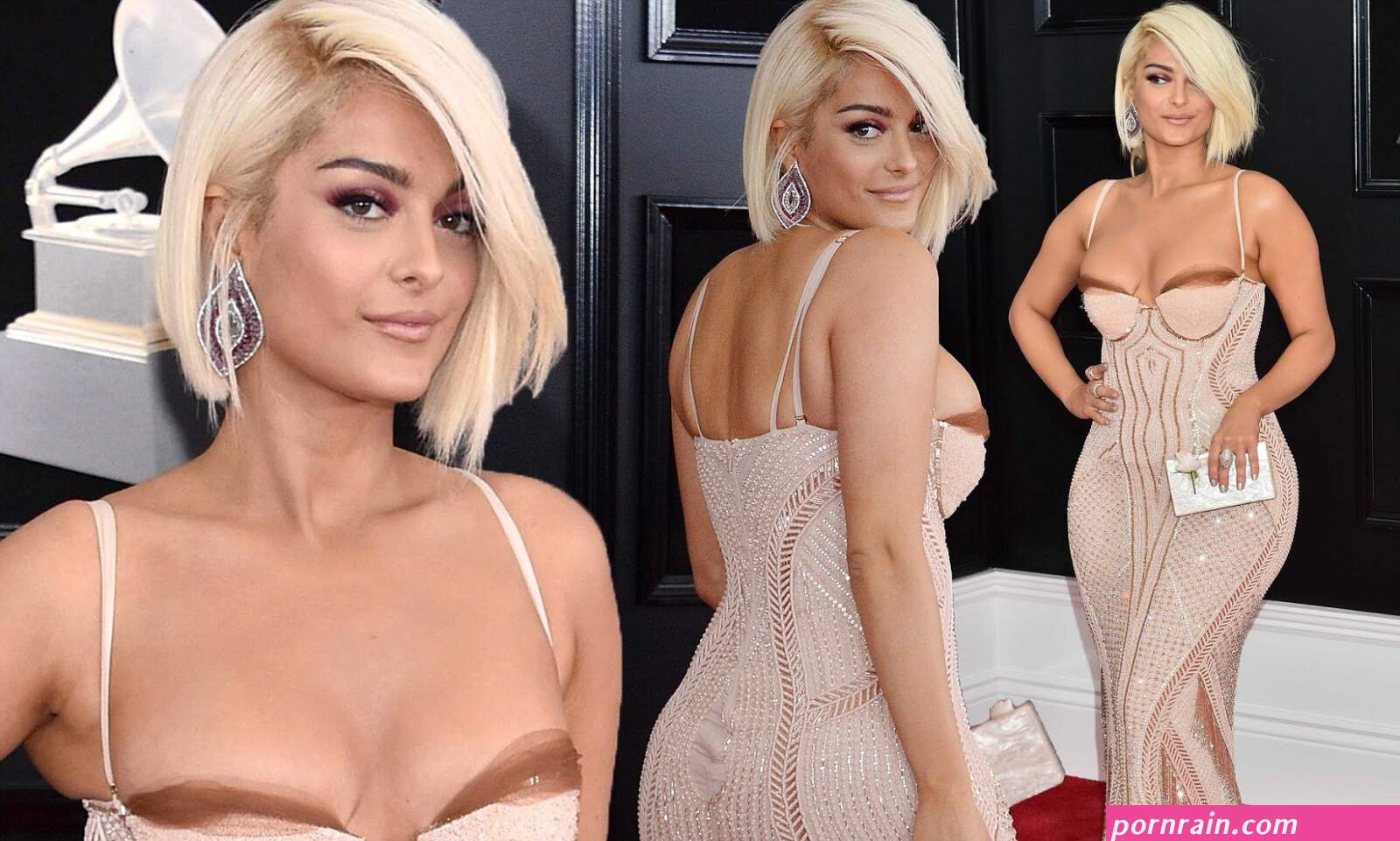 Bebe Rexha Grammys 2018 Short hair styles Short blonde hair Curly to straight