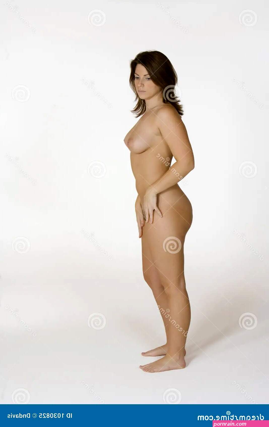 Beautiful Caucasian Woman Posing Nude on White Background Stock Image