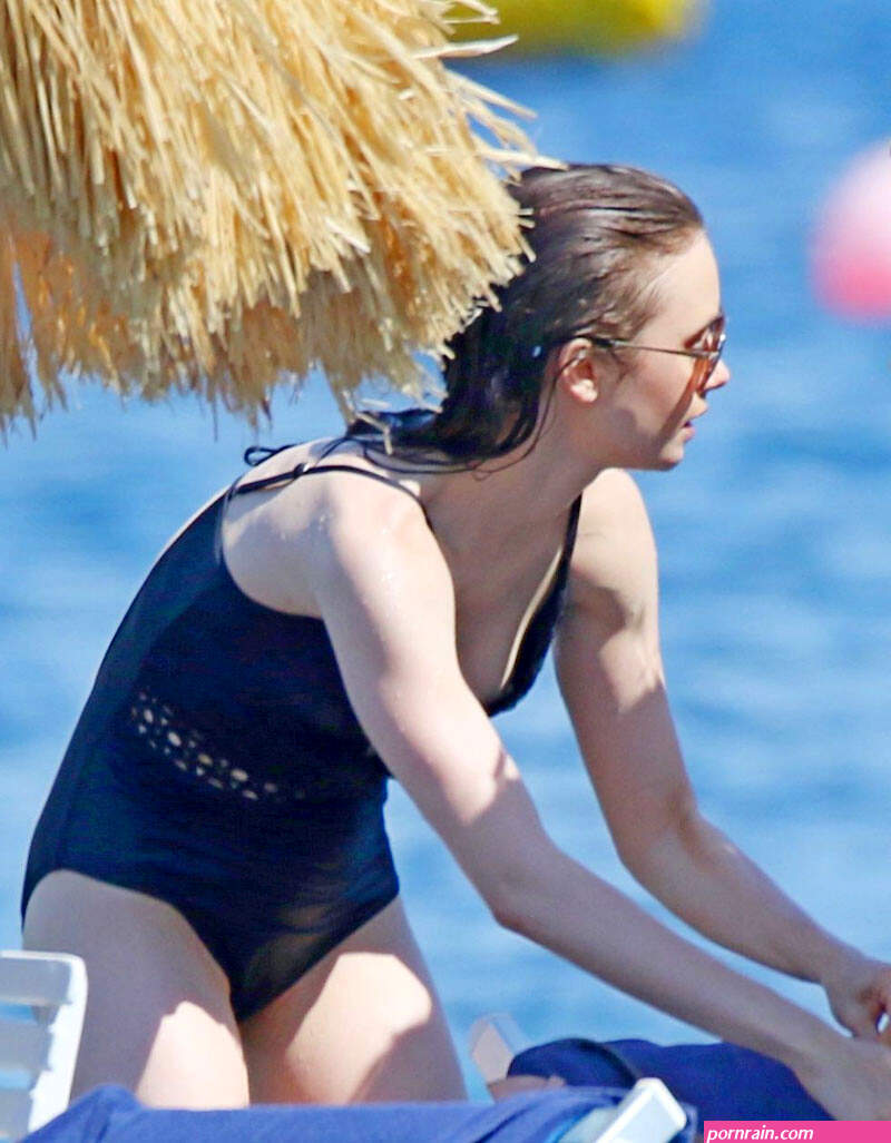 Lily Collins Swimsuit Nipple Slip