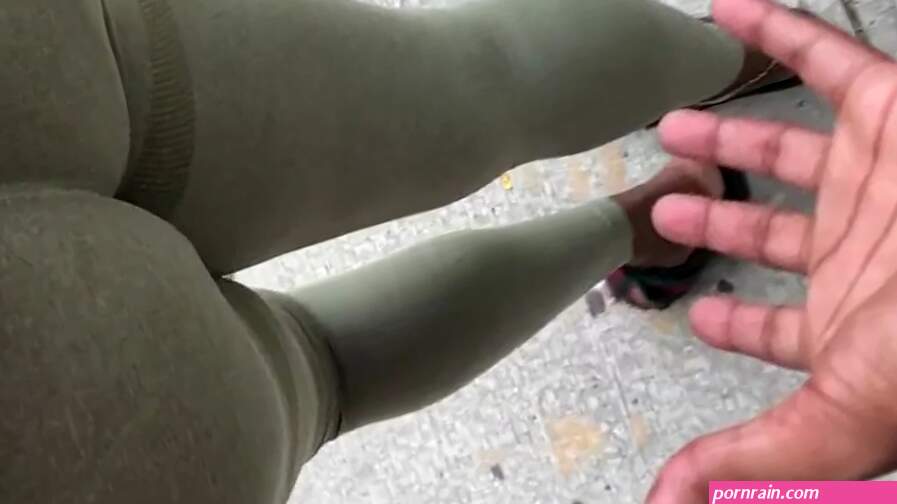 Perv grabs an sexy ebony teen ass in public