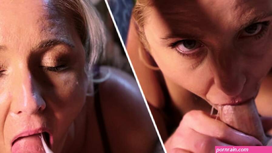 Blonde MILF gives a deepthroat blowjob