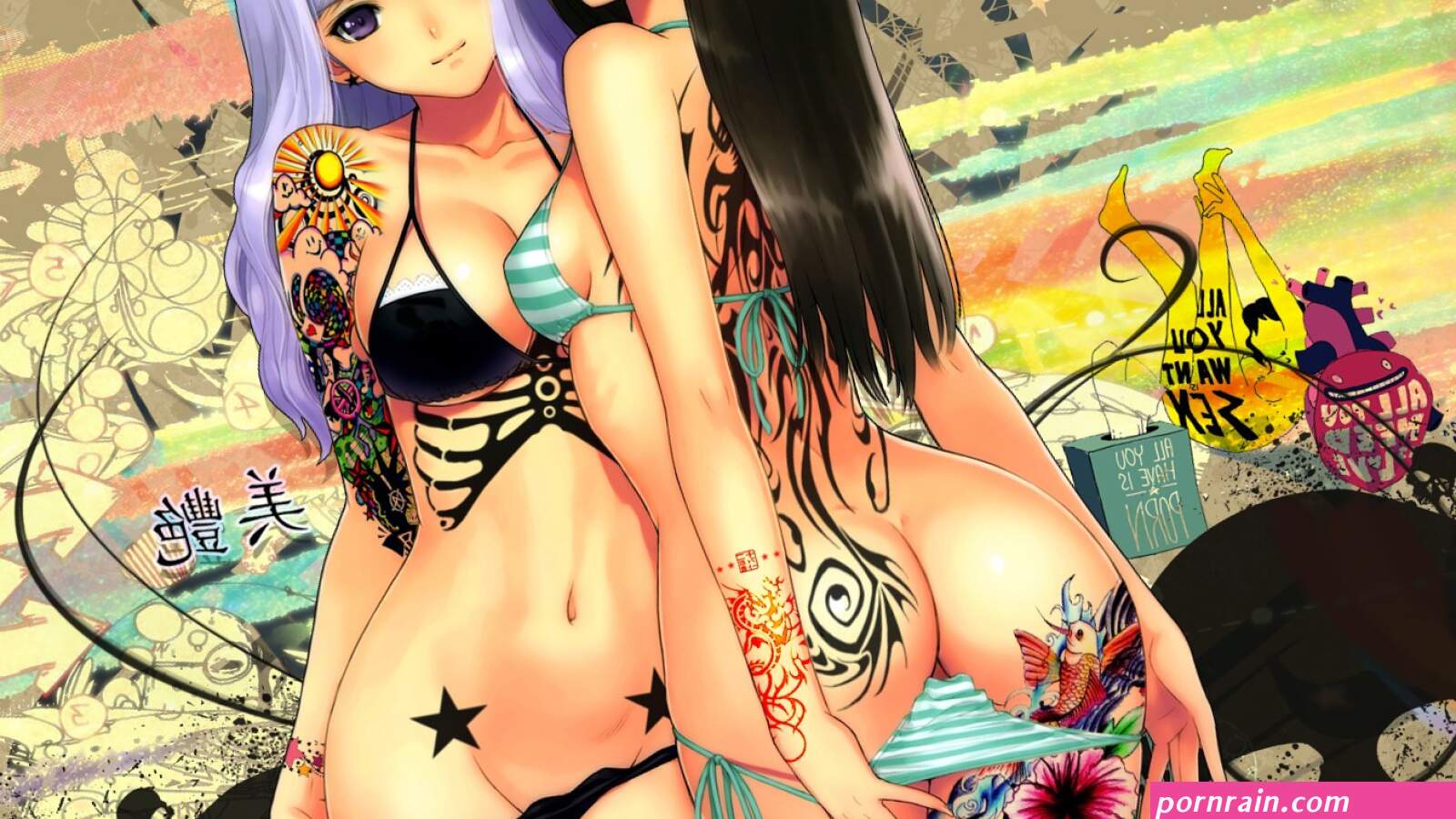Woman abstract Anime tattoos multicolor anime girls tony taka